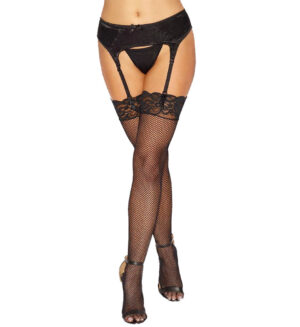 Fishnet Thigh High Stockings with Lace Top