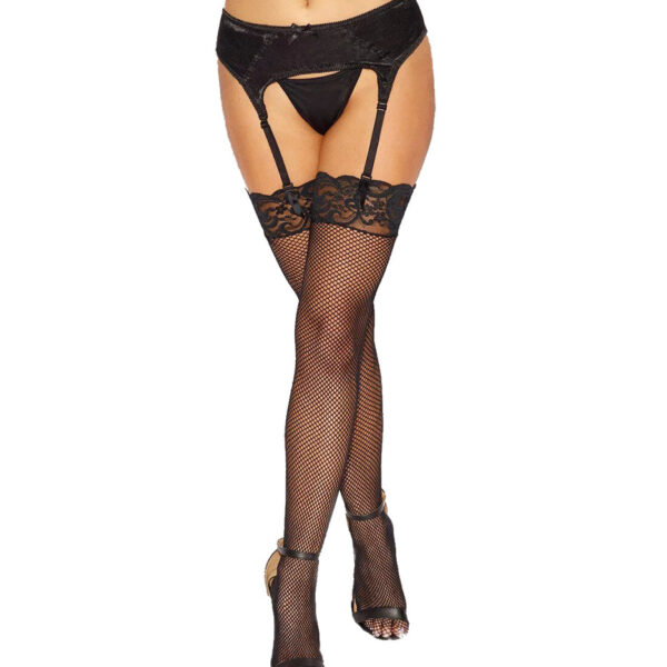 Fishnet Thigh High Stockings with Lace Top