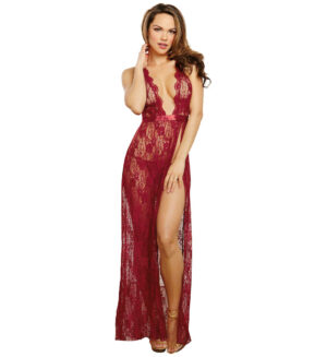 Lace halter gown with scallop edged trim