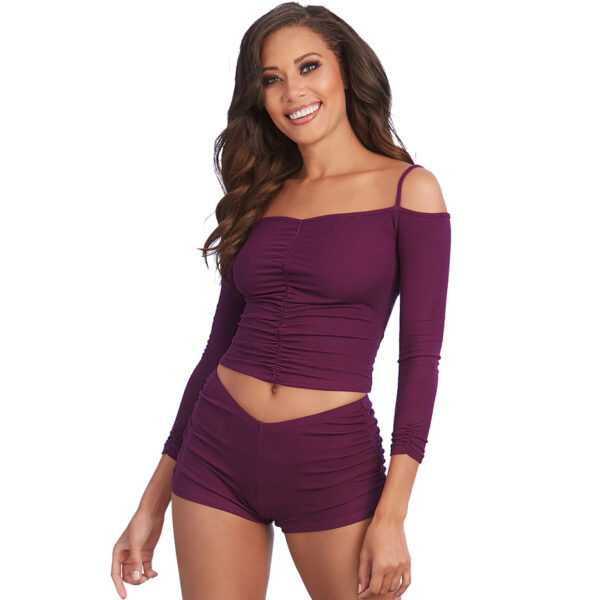 Soft Rib-Knit Jersey Two-Piece Sleepwear Top and Shorts Set