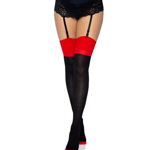Black and Red Cuban Heel Thigh High Stockings