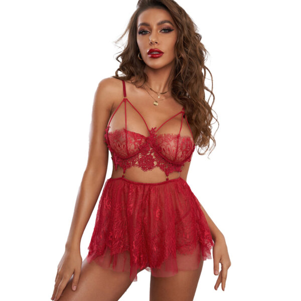 Cage Style Lace Babydoll with Matching Thong