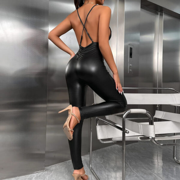 Faux Leather Cami Catsuit with Crisscrossed Back