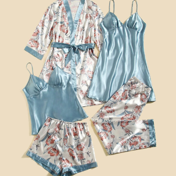 5 Piece Satin Floral Lounge Set