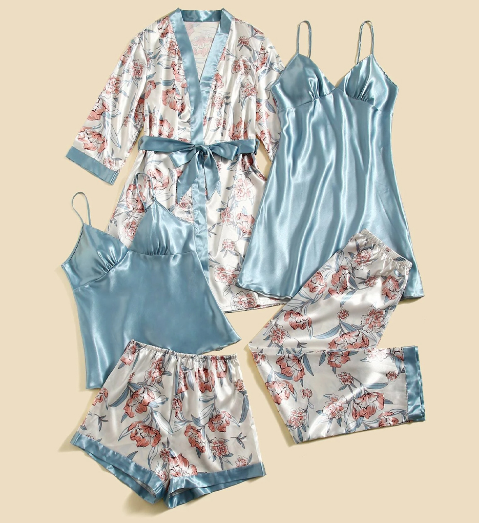 sexy satin; satin set; satin lingerie; pajama set; loungewear; satin cami; satin robe; kimono