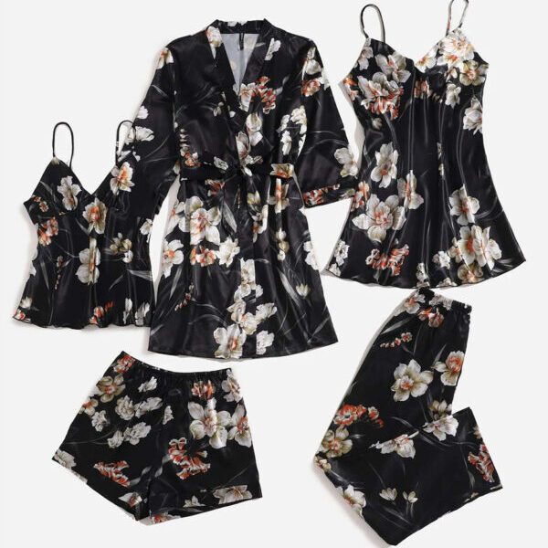 5 Piece Satin Floral Lounge Set