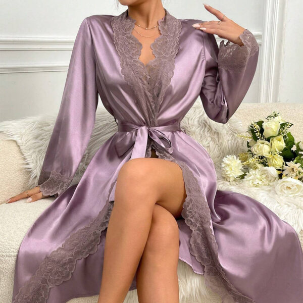 Classic Hollywood Lace Trimmed Satin Robe