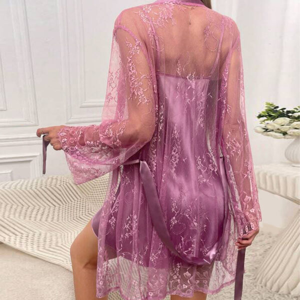 Satin Cami Nightdress & Contrast Lace Robe Set