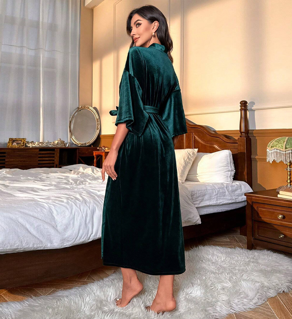 Drop Shoulder Belted Velvet Robe