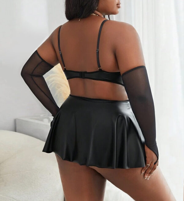faux leather; sexy lingerie; naughty lingerie; leather skirt; leather babydoll; oversleeves