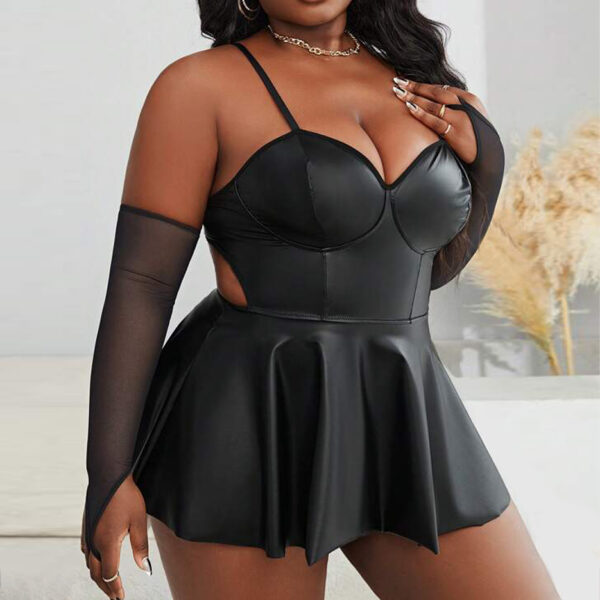 Faux Leather A-Line Babydoll Dress with Oversleeves