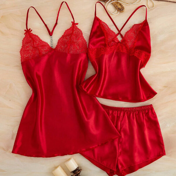 3 Piece Satin Cami & Chemise Lounge Set