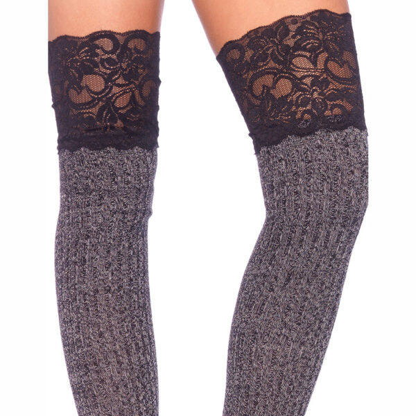 Ribbed Knit Over The Knee Slouch Socks with Lace Top
