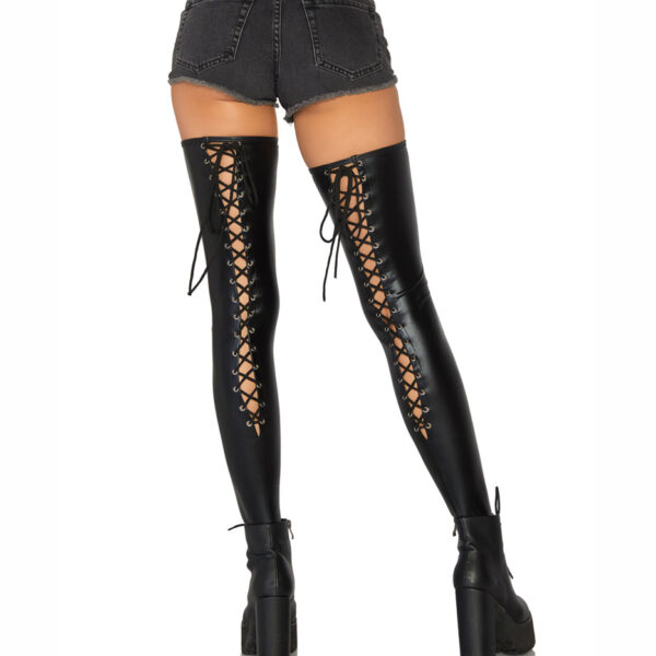 Wet Look Footless Lace-Up Thigh Highs