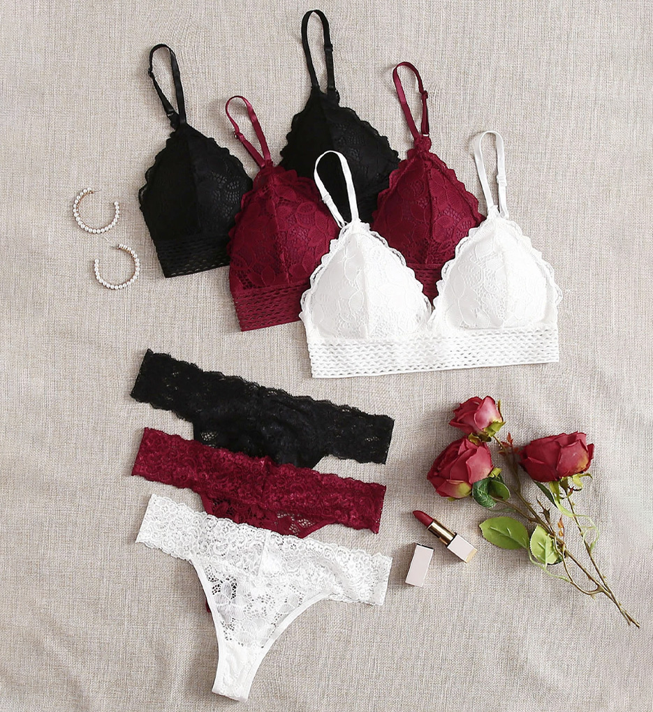 Stretch Floral Lace Bralette Set